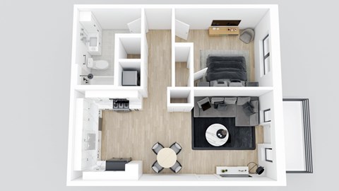 Floor plan for 1 bed, 1 bath, 636 sqft